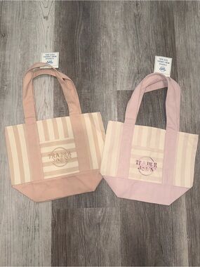 Set of Trader Joe’s Pink and Tan Mini Stripe Canvas Tote Bag